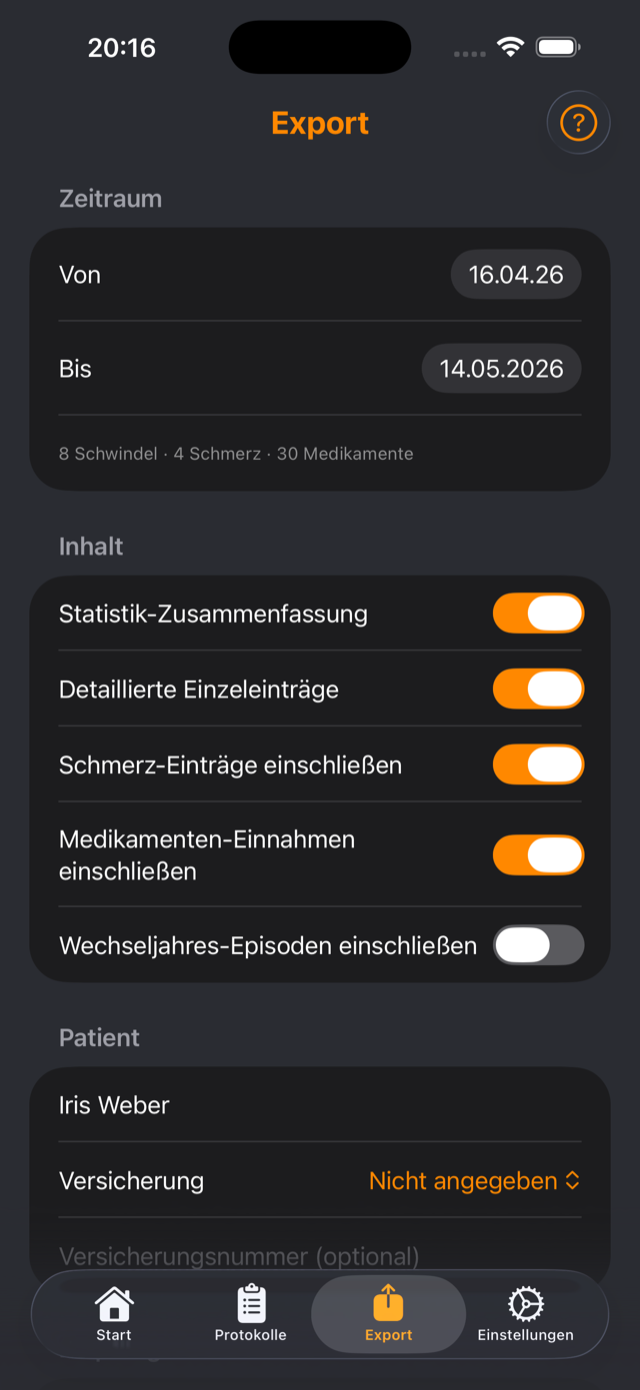 PDF-Export fürs Arztgespräch in IRIS