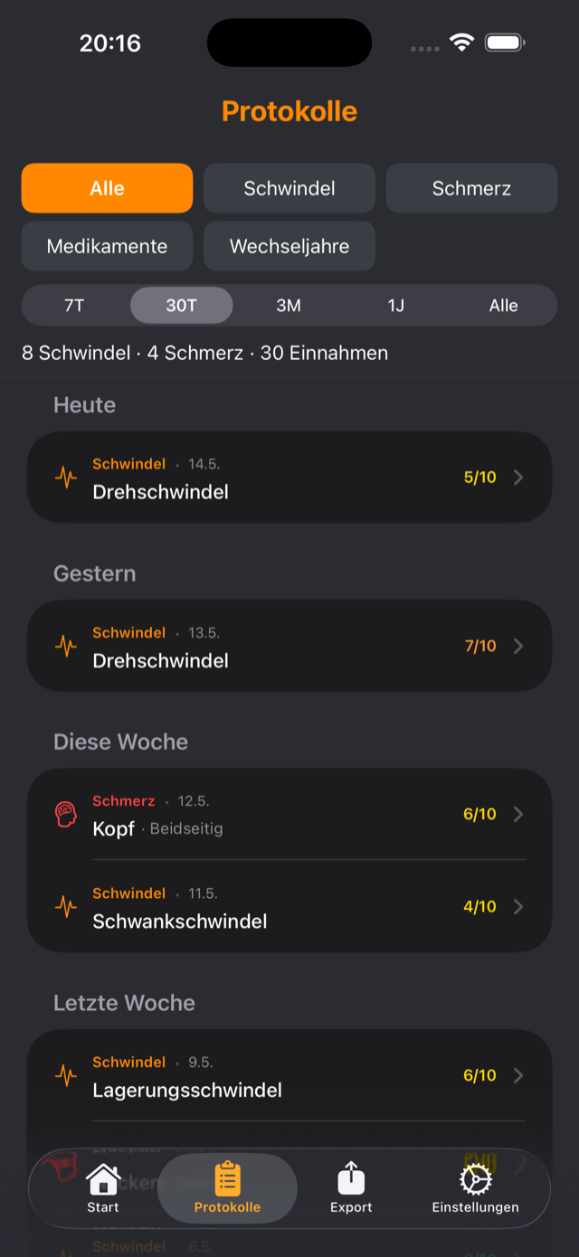 Protokoll-Übersicht in IRIS